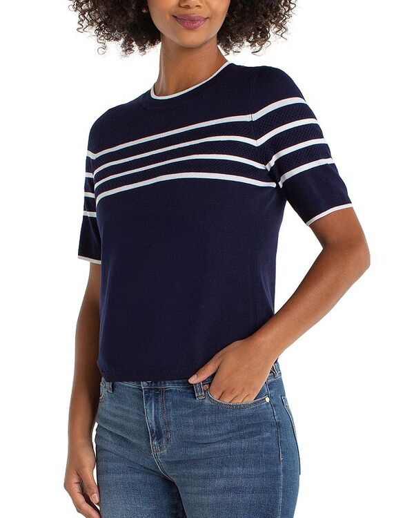 リヴァプール ロサンゼルス レディース アウター ニット・セーター クルーネック Liverpoolos Angeles Crewneck Sweater Navy Stripe ネイビー