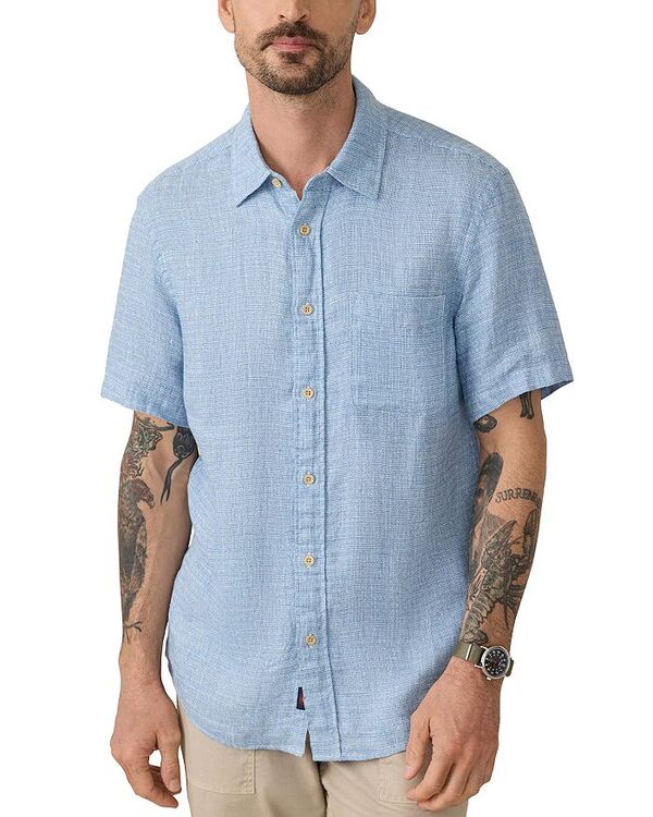 ファレティ メンズ トップス シャツ リネン Faherty Short Sleeve Palma Linen Shirt Blue Basketweave ブルー｜ReVida 店 34,320円