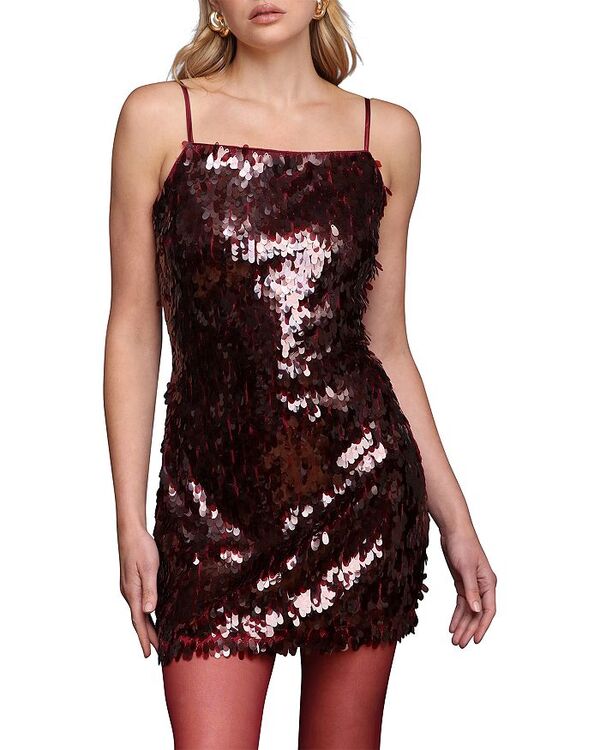 アヴェックレフィーユ レディース トップス 衣装 明けっ広げうしろ側 ミニ Avec Les Fillesquare Neck Open Back Mini Dress Burgundy バーガンディ レディースファッション-ワンピース