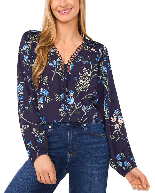 セセ レディース トップス シャツ プリーツ CeCe Pleated Shouldering Trim Top Classic Navy ネイビー｜ReVida 店