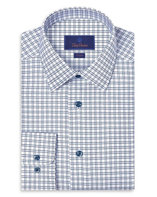 デイビッドドナヒュー レディース トップス シャツ Davidonahue Trim Fitwill Windowpane Check Dresshirt White/ Blue ホワイト