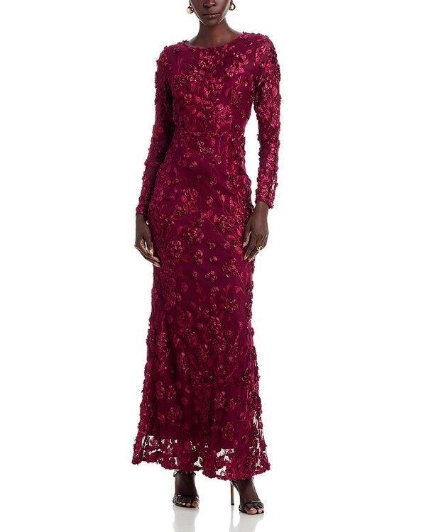 アクア レディース トップス ワンピース フラワー柄 メッシュ フラワー AQUA Long Sleeve 3D Floral Mesh Dress - Exclusive Garnet