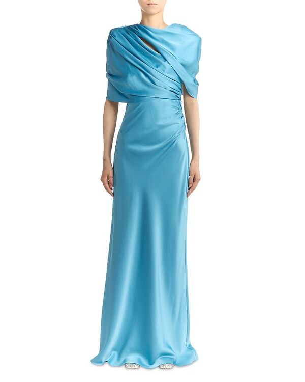 ステラマッカートニー レディース トップス 衣裳 ケープひな形 ドレープ 旗がしら ケープ Stella McCartney Draped Cape Gown Steel Blue 青碧