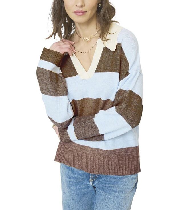 セントラルパークウェスト レディース アウター ニット・セーター Central Park West Women's Marley Striped Rugby Sweater Blue-Chocolate-Stripe ブルー