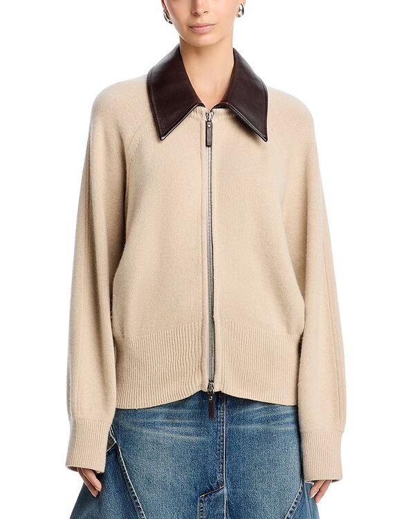 ブランドン・mx レディース アウター 上衣・上衣 Brandon Maxwell Conrad Cashmere Zippered Jacket Oatmeal/Brown 赤銅色 レディースファッション-コート・ジャケット
