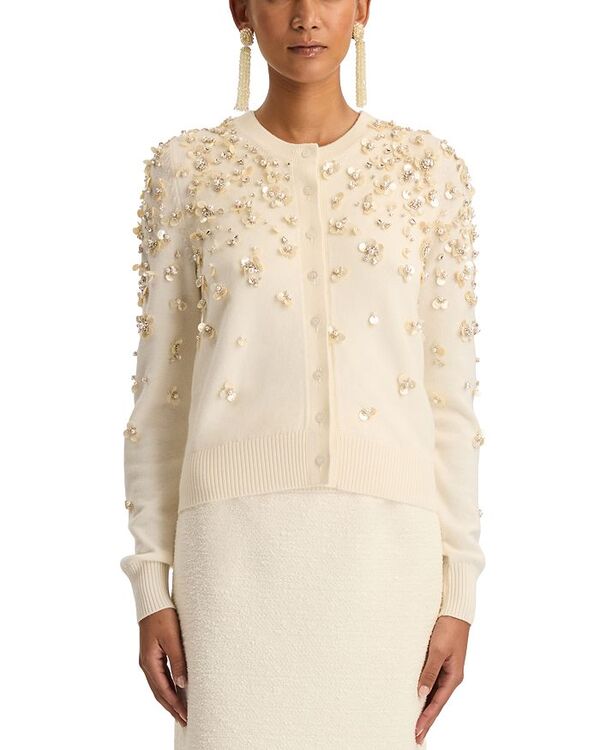 オスカー デ ラ レンタ レディース アウター ジレー 羊毛 Oscar de la Renta Wool Mother of Pearl Cardigan Ivory 象牙色