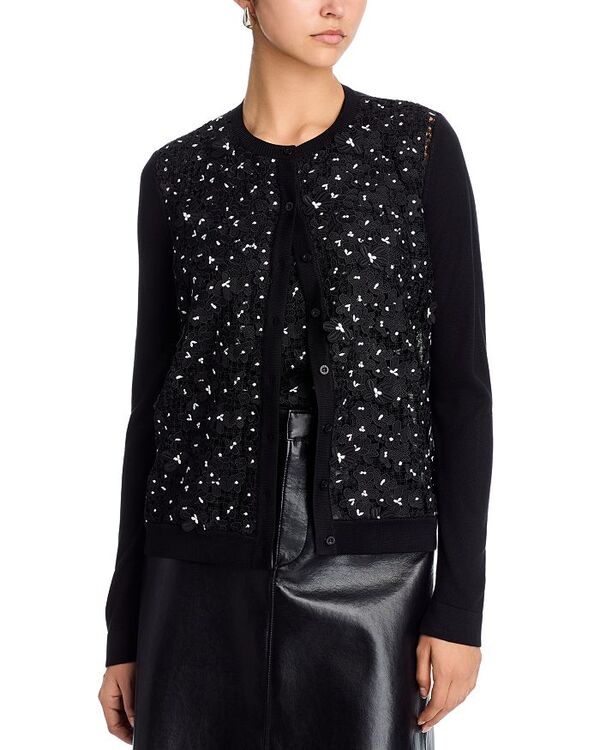オスカー デ ラ レンタ レディース アウター 編み物・スウェーター 労働者の一団のど首 ジレー Oscar de la Renta Crewneck Cardigan Sweater Balck/ White 白いこと