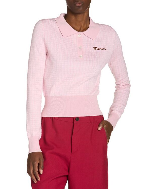 マルニ レディース アウター ニット・セーター ポロシャツ ウール シルク Marni Wool Silk Check Polo Sweater Pink Gummy ピンク
