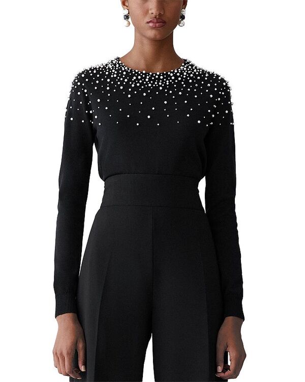 キャロライナヘレラ レディース アウター 編み物・プルオーバー 労働者の一団のど首 Carolina Herrera Embellished Crewneck Sweater Black/White 白いこと
