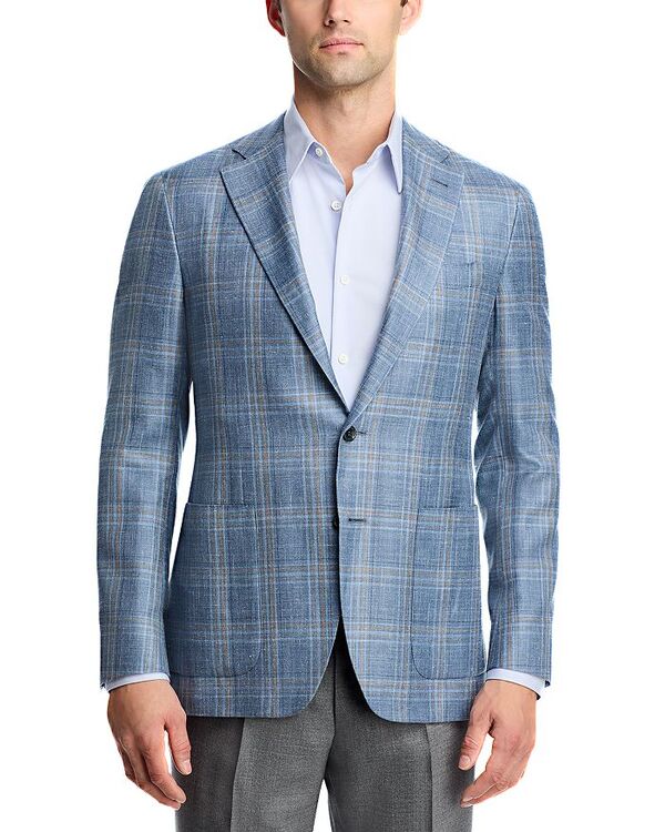 カナーリ レディース アウター 上衣・上衣 羊毛 地絹 厚地の外套 リネン Canali Kei Wool, Silk \u0026 Linen Plaid Unstructured Trim Fit Sport Coat Blue 青み