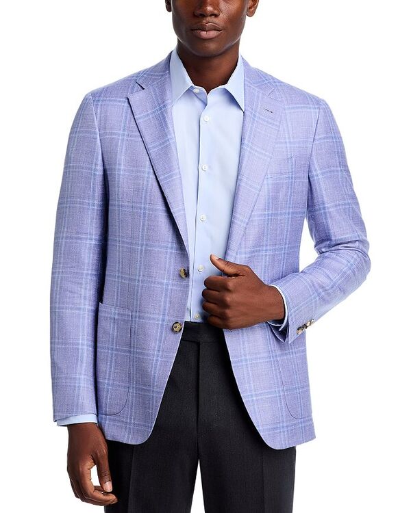 カナーリ レディース アウター 上衣・上衣 羊毛 地絹 厚地の外套 リネン Canali Kei Wool, Silk \u0026 Linen Plaid Unstructured Trim Fit Sport Coat Purple パープル