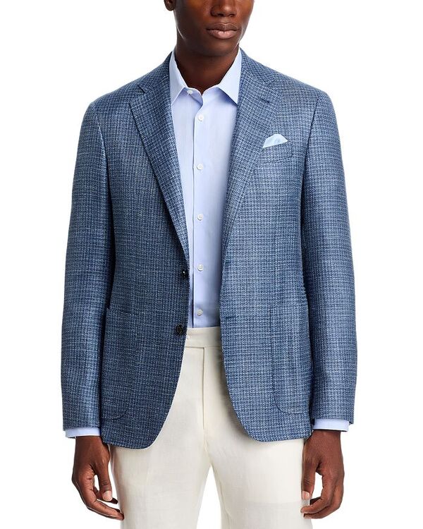 カナーリ レディース アウター 厚地の外套 羊毛 地絹 リネン Canali Kei Wool, Silk \u0026 Linen Houndstooth Sportcoat Navy 米国海軍
