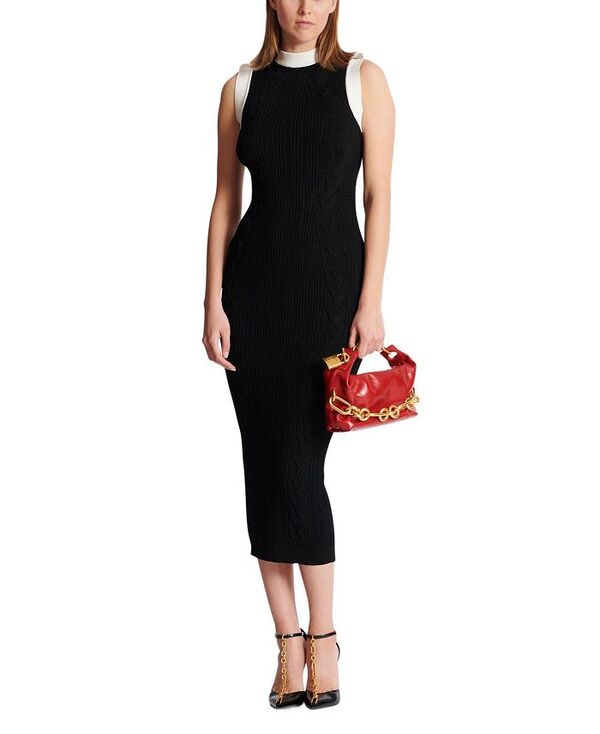 バルマン レディース トップス ワンピース ニット Balmain Long Two-Tone Cable-Knit Dress Black ブラック｜ReVida 店