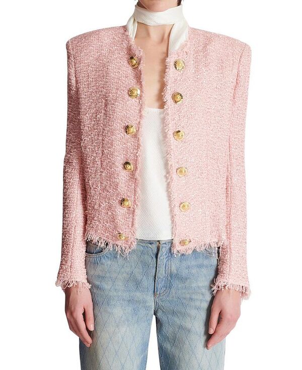 バルマン レディース アウター 上衣・上衣 ツィード スパンコール Balmain Edge-To-Edge Sequin Tweed Jacket Pink サクラ色