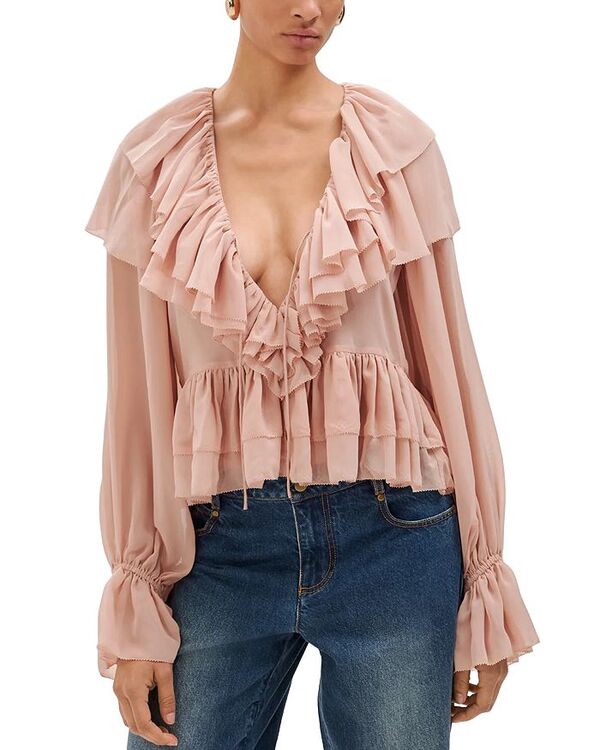 ロニーコボ レディース トップス シャツ フリル ブラウス Ronny Kobo Soraya Ruffled Blouse Rose|ReVida 店