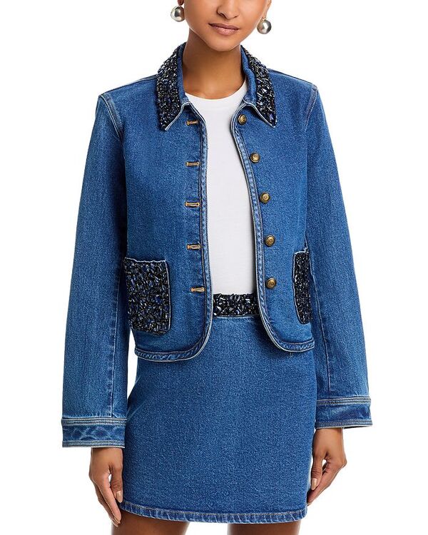 サンク セプト レディース アウター ジャケット・ブルゾン デニム Cinq Sept Rhinestone Denim Amara Jacket Saphire デニム