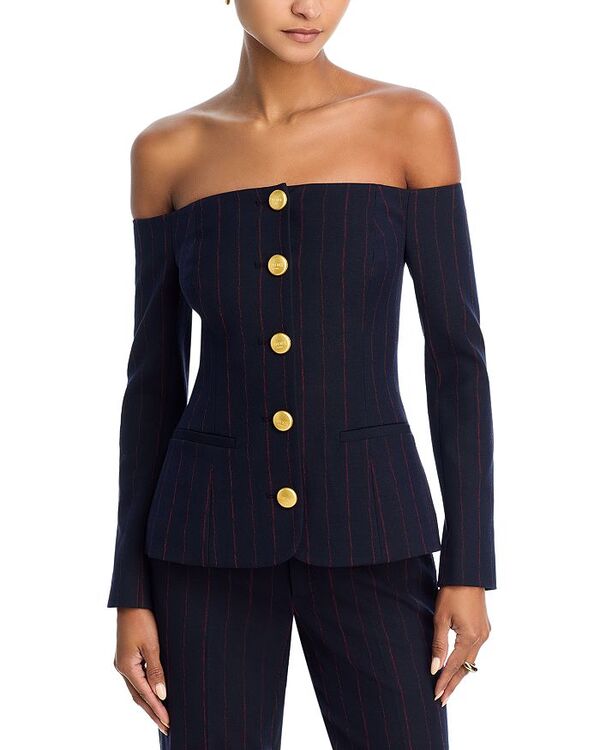 ラジャンス レディース アウター ジャケット・ブルゾン ブレザー L'AGENCE Alice Off Shoulder Pinstripe Blazer Midnight/Burgundy バーガンディ