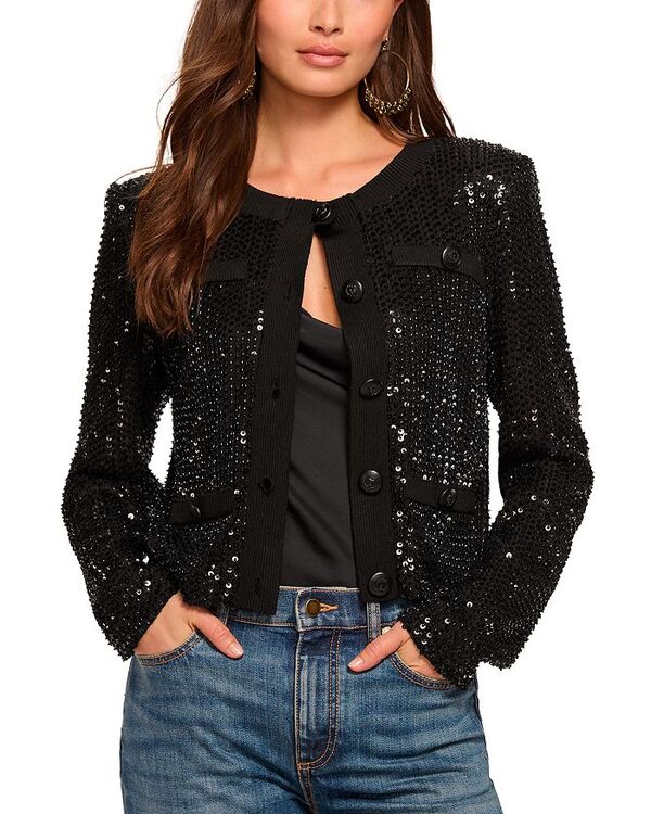 レイミー ブルック レディース アウター ジャケット・ブルゾン スパンコール Ramy Brook Anna Sequined Jacket Black Beaded Mesh ブラック