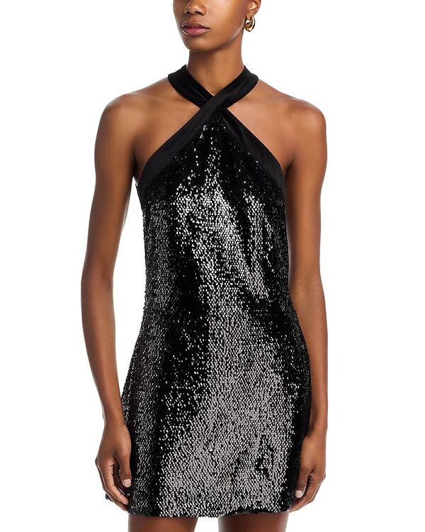 シムカイ レディース トップス ワンピース ミニ スパンコール ホルター SIMKHAIsla Halter Neck Sequin Mini Dress Black ブラック｜ReVida 店