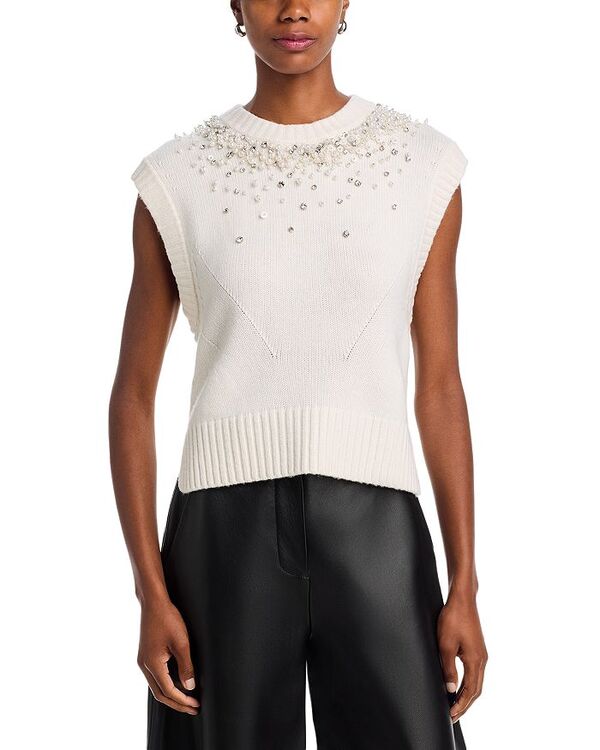 シムカイ レディース アウター ニット・セーター ベスト ウール SIMKHAI Candra Wool-Blend Round Neck Sweater Vest Ivory アイボリー｜ReVida 店