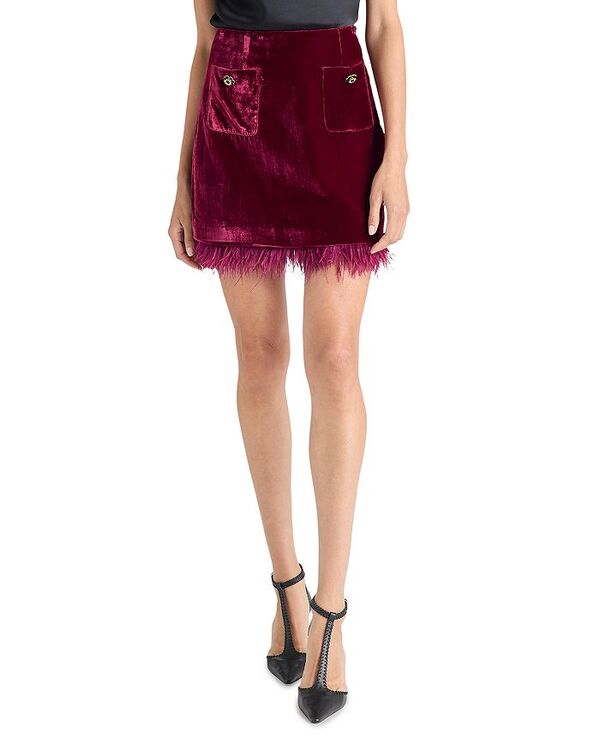 サンク セプト レディース ボトムスカート ミニ ベルベット Cinq Sept Luna Velvet Feather Trimini Skirt Red Plum レッド