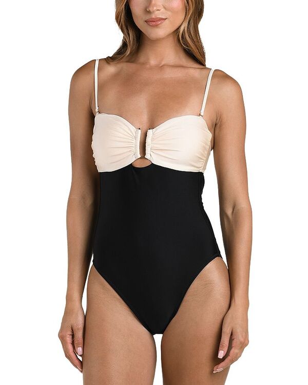 ラジャンス レディース 水着 上下セット L'AGENCEmilia Solids Color Block Bandeau One Piece Swimsuit Black ブラック
