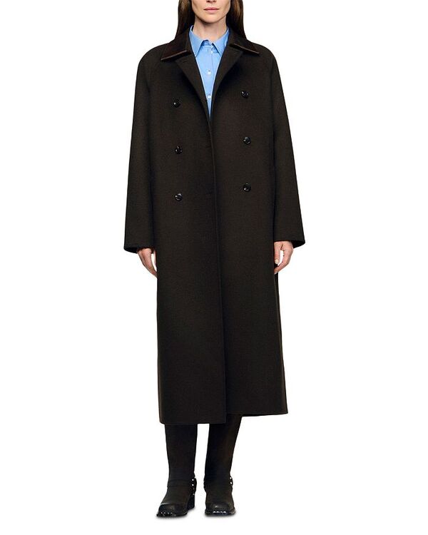 サンドロ レディース アウター コート ウール レザー Sandro Long Wool and Leather Coat Brown ブラウン