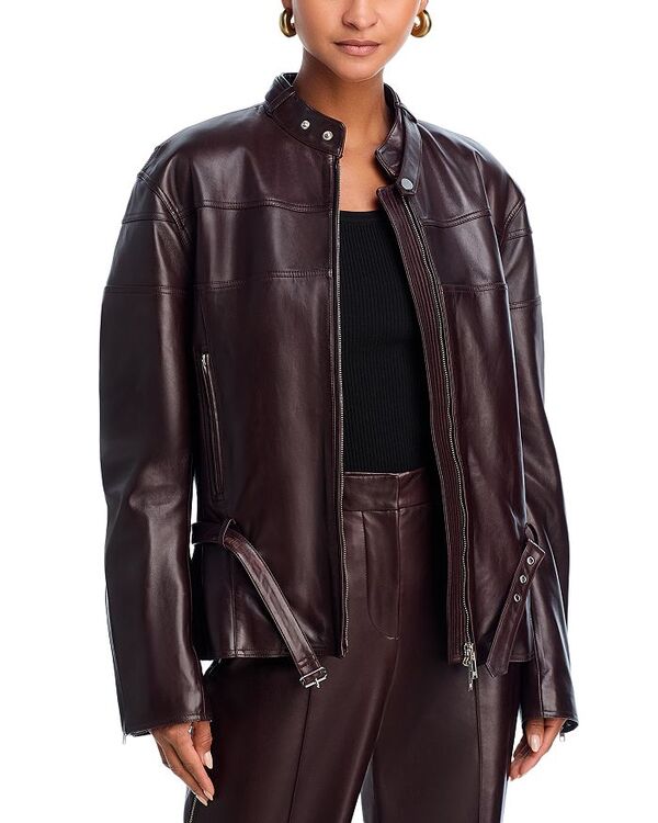 ヘルムート ラング レディース アウター ジャケット・ブルゾン レザー Helmut Lang Leather Moto Bomber Jacket Mahogany