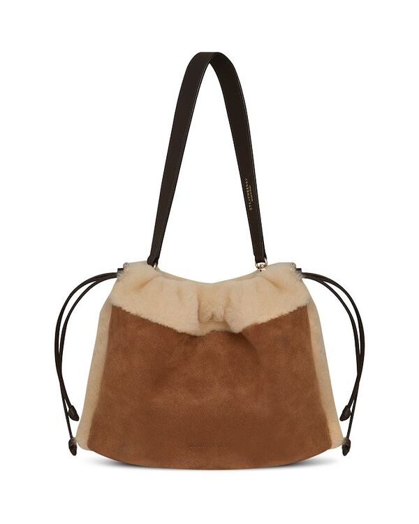ストラスベリー レディース バッグ ミディ スエード Strathberry Charlotte Midi Suede & Shearling Shoulder Bag Tan タン
