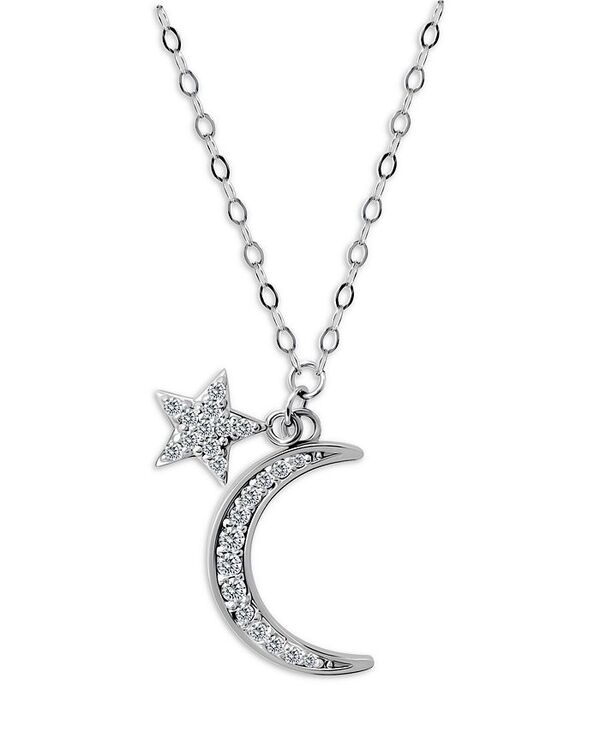 アクア レディース アクセサリー ネックレス・チョーカー・ペンダントトップ レース AQUA Pav Cubic Zirconia Moon & Star Charm Necklace in Sterling Silver or 18K Yellow Gold Plated Sterling Silver, 16-18\