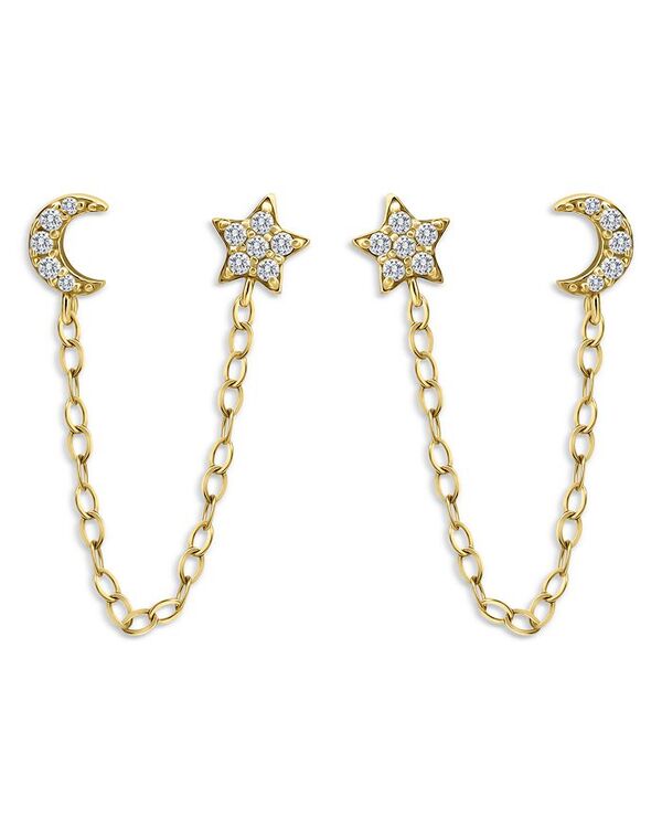 アクア レディース アクセサリー ピアス・イヤリング AQUA Pav Cubic Zirconia Star & Moon Front-Back Earrings - Exclusive Gold ゴールド