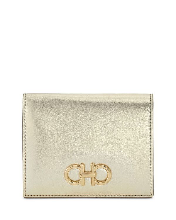 フェラガモ レディース アクセサリー 財布 トール レザー FERRAGAMO Gancini Compact Metallic Leather Wallet Champagne シャンパン