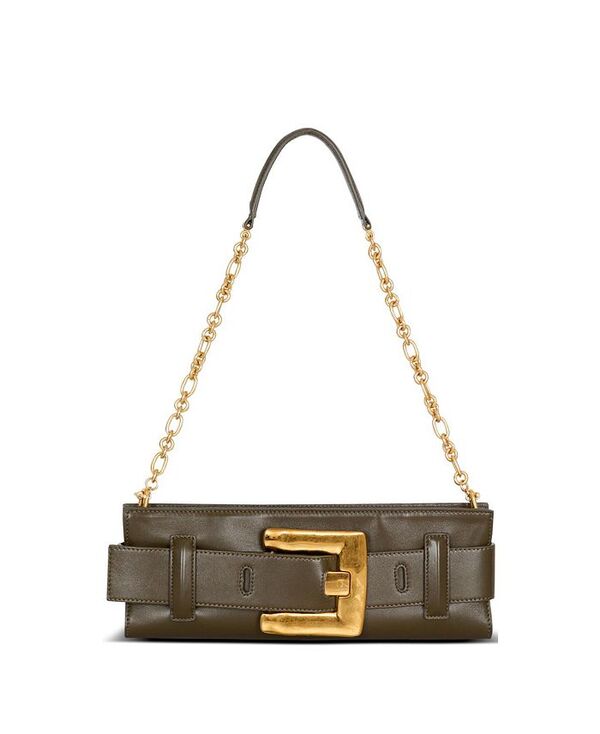 バルマン レディース バッグ レザー Balmain Anthem Calfskin Leather Clutch Khaki カーキ