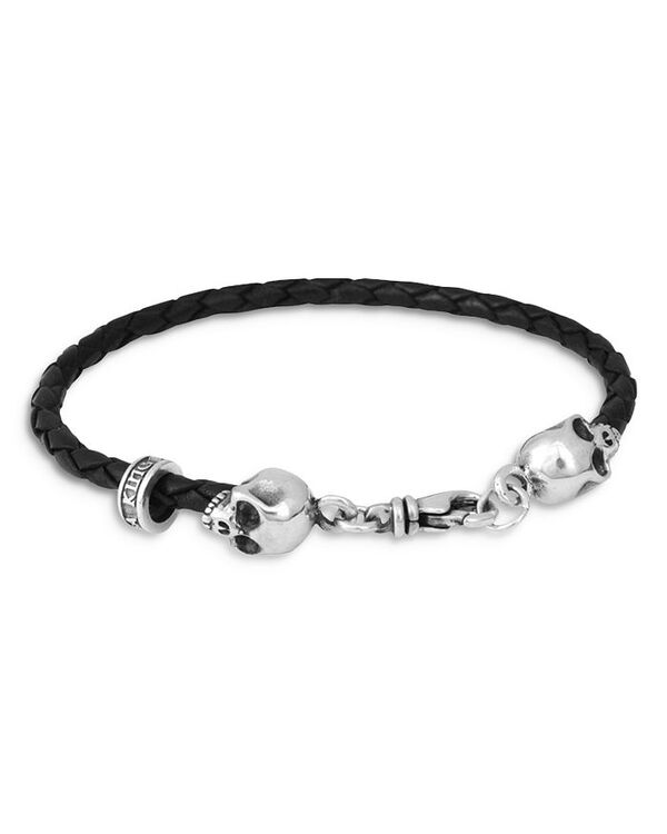 キングベイビー レディース アクセサリー ブレスレット・バングル・アンクレット レザー King Baby Studio Thin Braided Leather Skull Bracelet Black/Silver ブラック