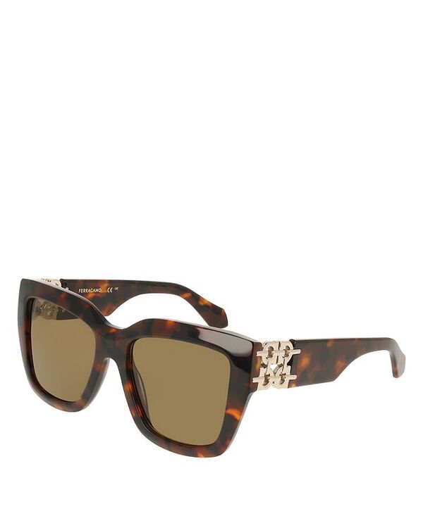 フェラガモ レディース アクセサリー サングラス・アイウェア FERRAGAMO Gancini Chain Hinge Square Sunglasses, 55mm Brown Tortoise ブラウン