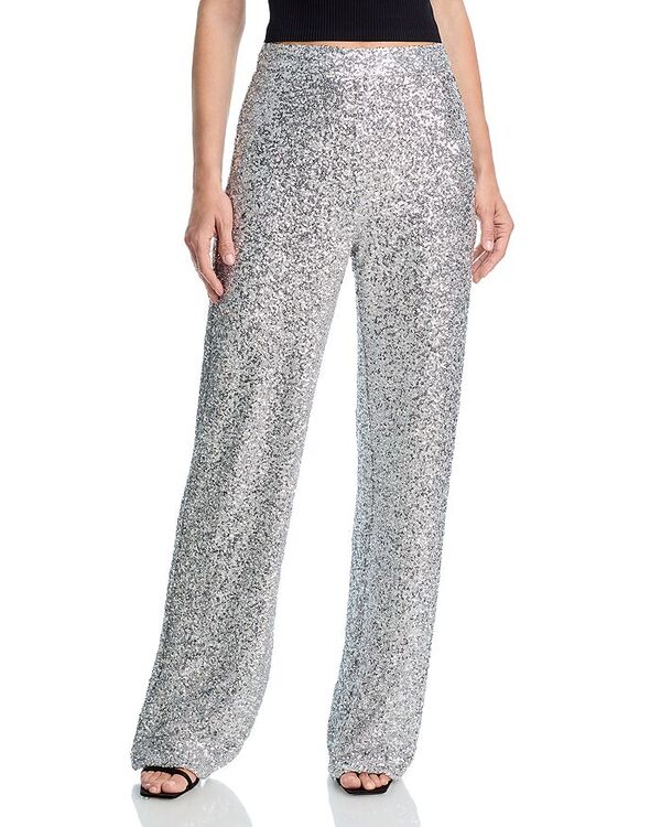 アクア レディース ボトムス カジュアルパンツ ワイドレッグ スパンコール AQUA Sequin Wide Leg Pants - Exclusive Silver シルバー 16,110円