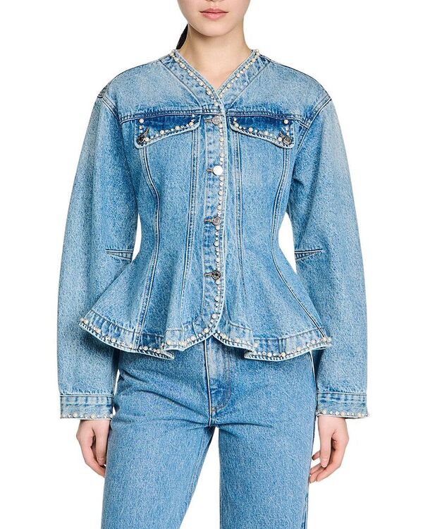 サンドロ レディース アウター ジャケット・ブルゾン デニム Sandro Beadedenim Jacket Blue Jean ブルー|ReVida 店