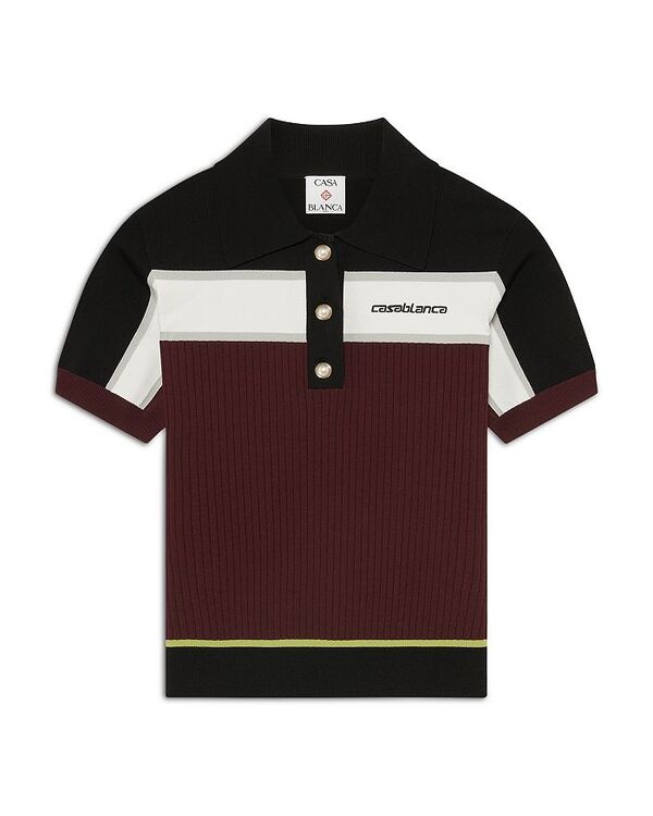カサブランカ レディース トップス スポーツシャツ Casablanca Striped Polo Shirt Burgundy バーガンディ