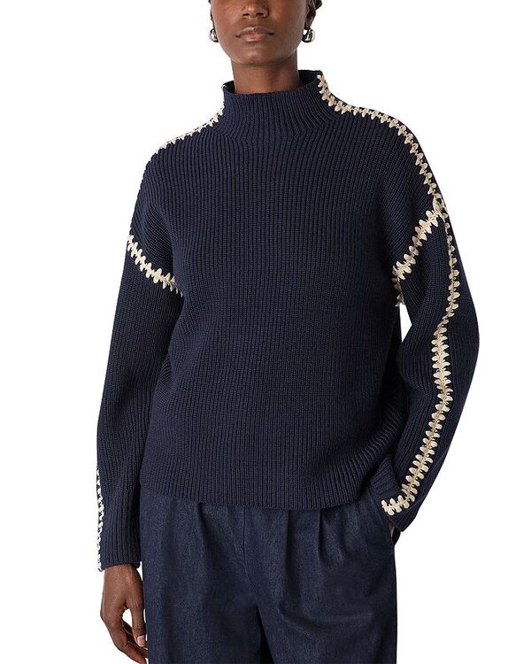 ホイッスルズ レディース アウター ニット・セーター ウール Whistles Blanket Stitch Wool Mix Knit Sweater Navy ネイビー｜ReVida 店