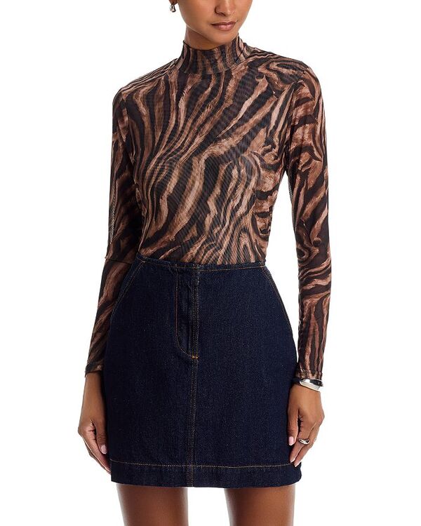 アクア レディース トップス シャツ アニマル柄 プリント メッシュ AQUAnimal Print Mesh Long Sleeve Top - Exclusive Brown/Black ブラック｜ReVida 店