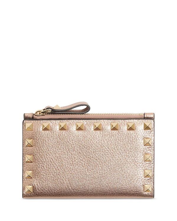 ヴァレンティノ レディース アクセサリー 財布 レザー Valentino Garavani Rockstud Laminated Grainy Leather Card Holderose