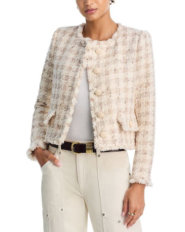 ラジャンス レディース アウター ジャケット・ブルゾン L'AGENCE Zell Plaid Collarless Jacketaupe Grey グレー