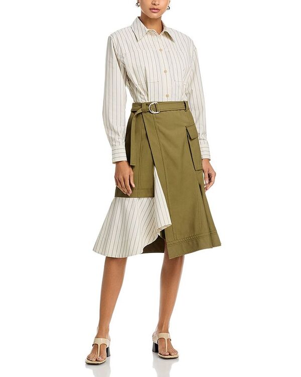 スリーワンフィリップリム レディース トップス シャツ 3.1 Phillip Lim Long Sleeve Combo Shirt Dress with Flounce Caper Creamulti クリーム｜ReVida 店