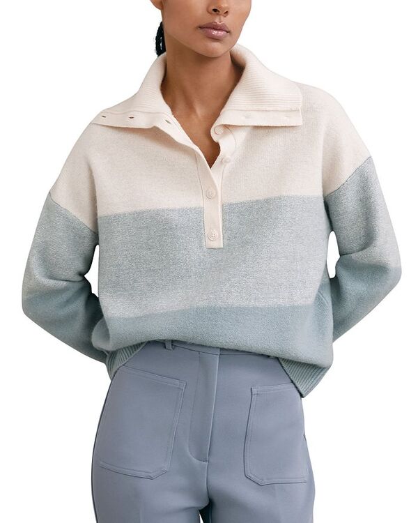 レイス レディース アウター ニット・セーター REISS Flora Stripe Buttoneck Sweater Cream/Blue クリーム