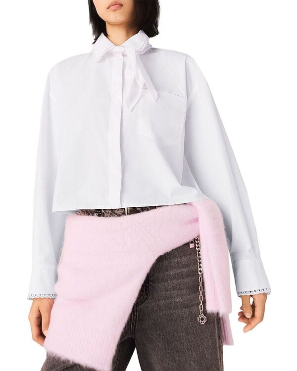 マージュ レディース トップス シャツ Maje Crochet Collar Shirt White ホワイト|ReVida 店