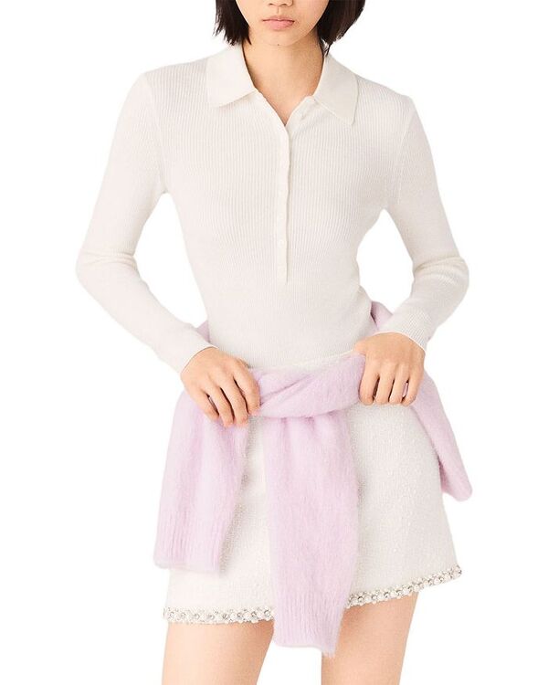 マージュ レディース アウター ニット・セーター ポロシャツ リブ Maje Ribbed Polo Sweater Ecru エクリュ
