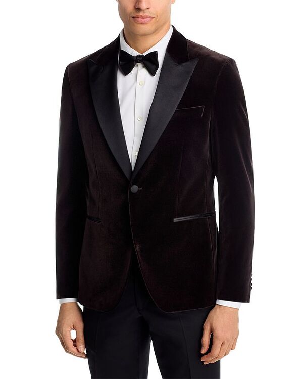 ボス メンズ アウター ジャケット・ブルゾン スリムフィット ベルベット サテン BOSS Velvet Satin Peak Slim Fit Dinner Jacket Dark Brown ブラウン 106,040円