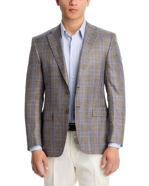 カナーリ レディース アウター 上衣・上衣 レギュラー相応う 羊毛 地絹 厚地の外套 リネン Canali Siena Wool Silk \u0026 Linen Mlange Plaid Regular Fit Sport Coat Brown 赤銅色
