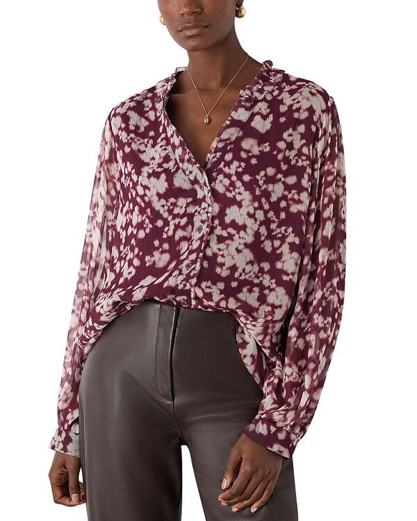 ホイッスルズ レディース トップス シャツ フラワー柄 ブラウス フラワー Whistles Inky Floralong Sleeve Blouse Murgundy/Multi マルチカラー|ReVida 店