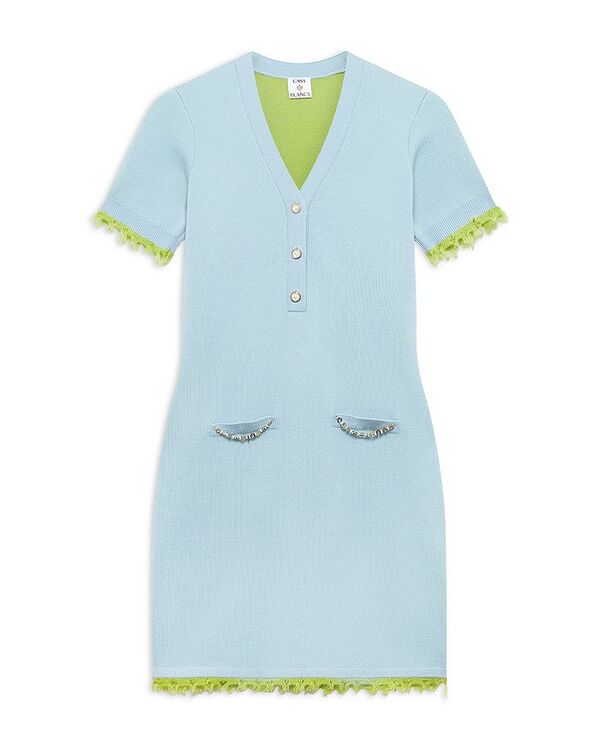 カサブランカ レディース トップス 衣裳 Vのど首 Casablanca V-Neck Dress Blue 青色 ワンピース-レディースファッション